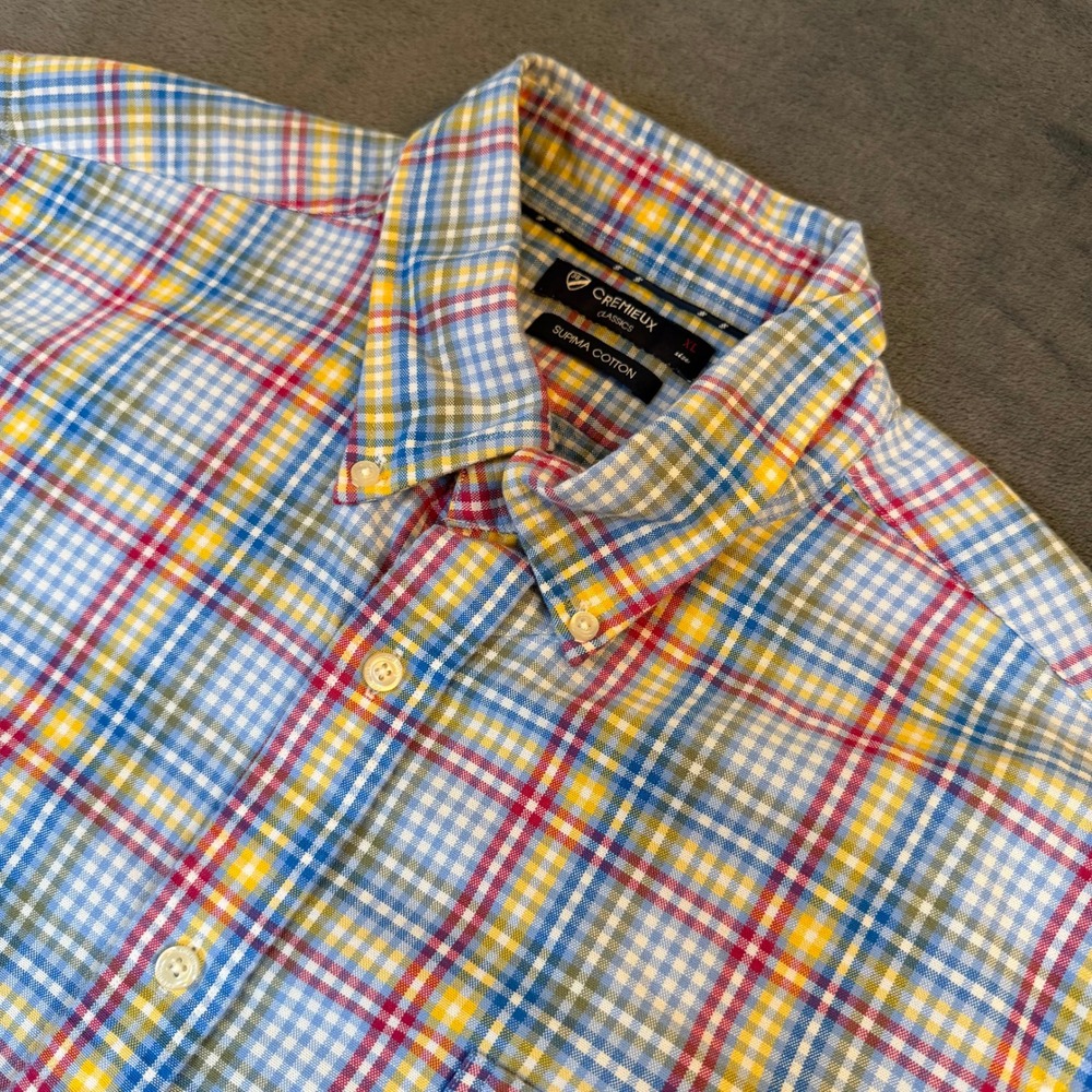 Cremieux Classics Button Down Shirt Mens XL Supima Cotton Short Sleeve Plaid